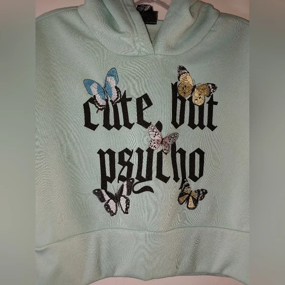 Seafoam Green "Psycho" Cropped Hoodie. Size S. NWT!!! - Picture 2 of 5